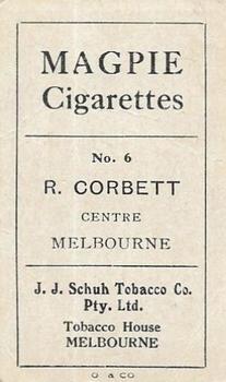 1921 J.J.Schuh Magpie Cigarettes Australian Footballers - Victorian League #6 Bob Corbett Back
